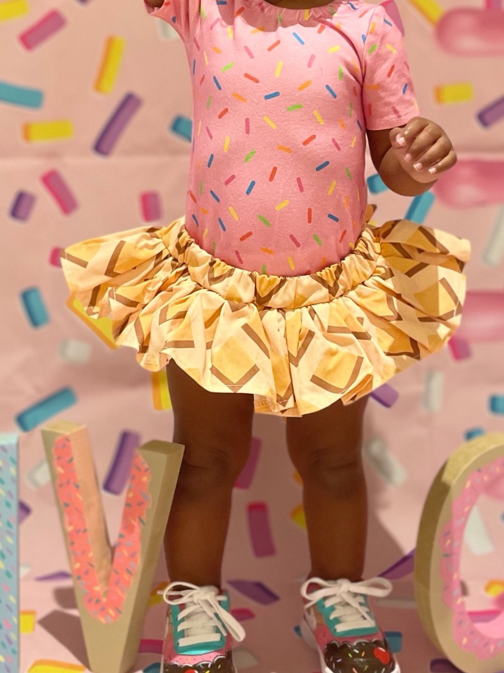 Girls' Pink Sprinkles Bodysuit with Cone Ruffle Skirt